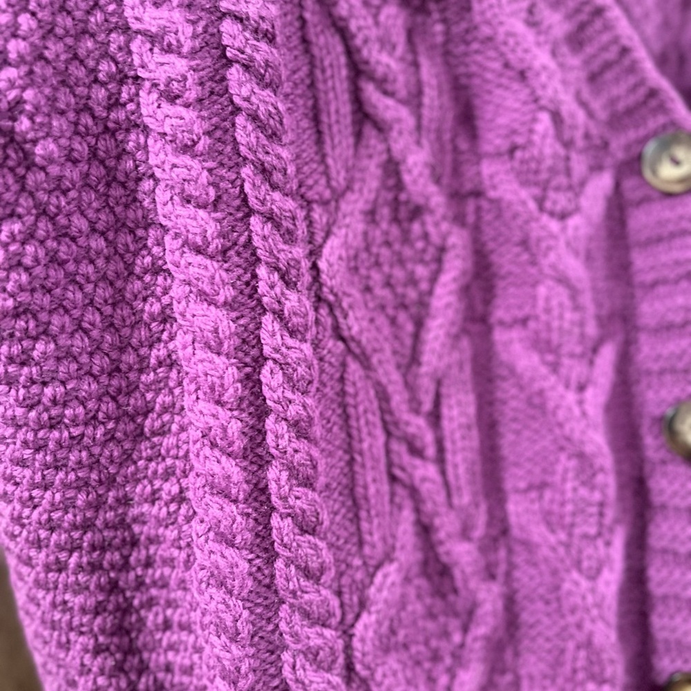 Aran Crafts Sweater Womens Plum Merino Wool Cardigan Size XL - Picture 5 of 9